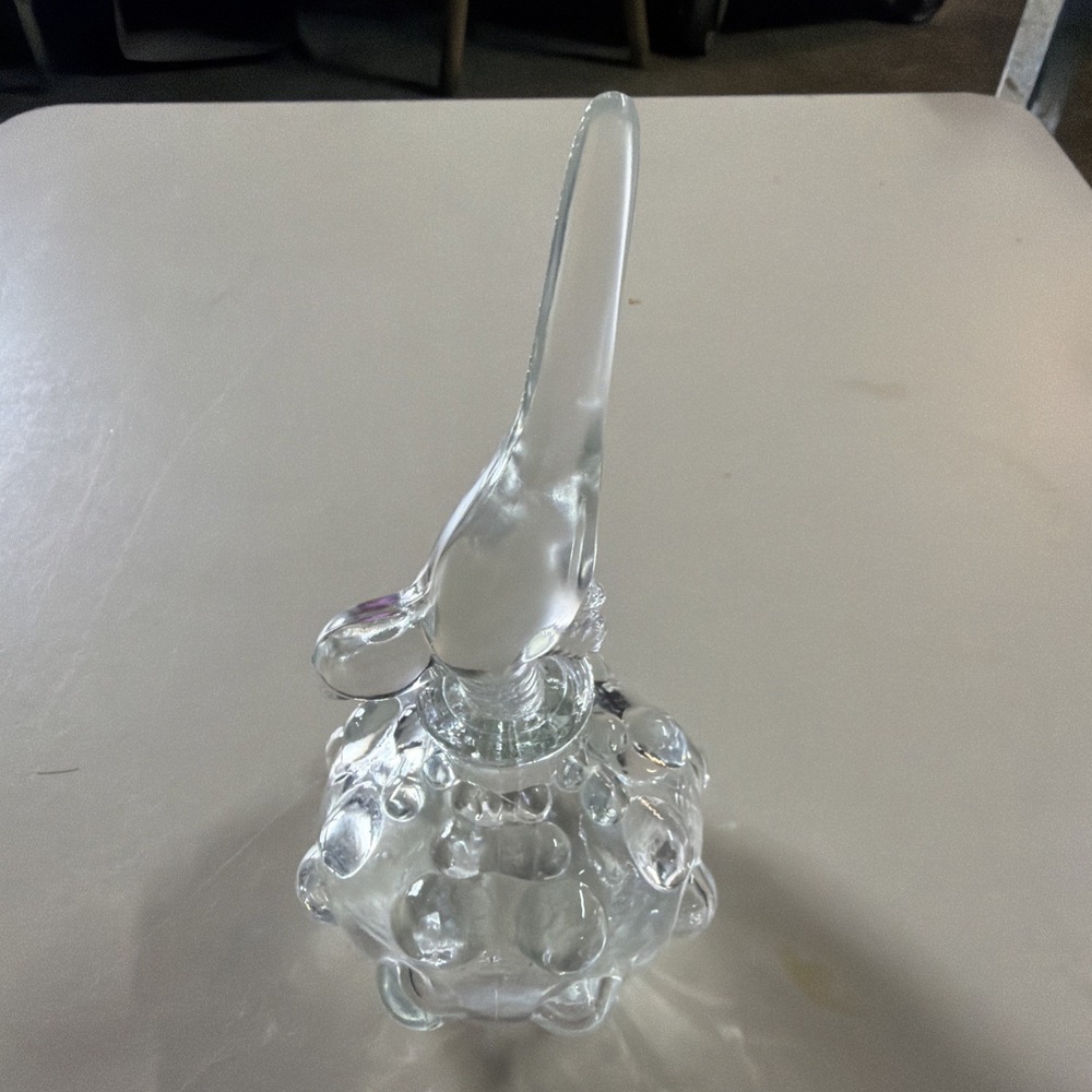 Vintage L.E. Smith Clear Glass Beaded Round Perfume Bottle Bird Stopper 7" MINT